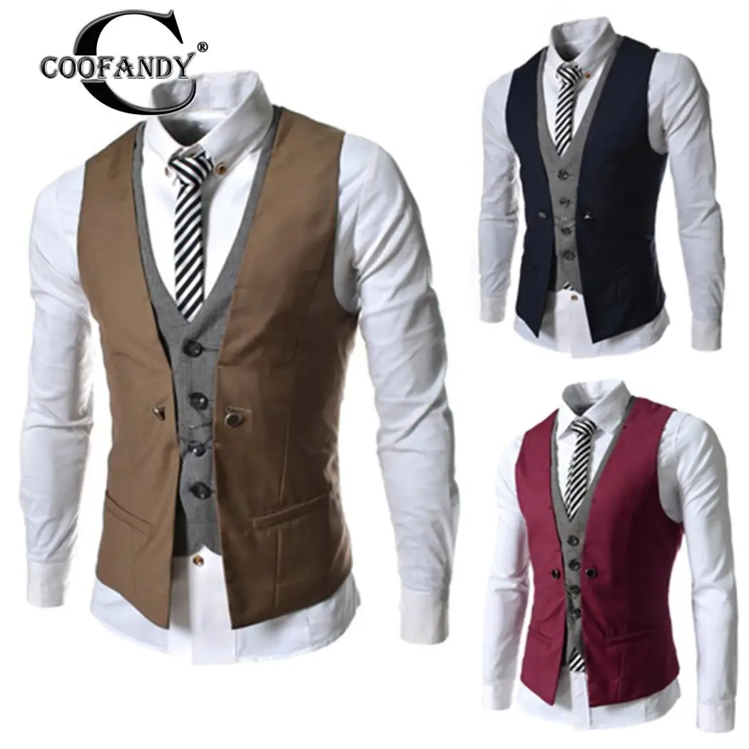 Coofandy Mens Vest Formal Slim Fit Premium Dress Suit Button Packwork
