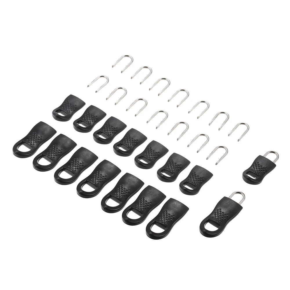 

16 Pieces Replacement Zipper Tags Zip Fixer for Clothes Bags Black Zipper Sliders DIY Apparel Sewing Fabric Home sue