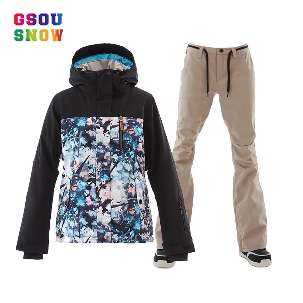 

GSOU SNOW Clothing Suit Winter Coat Waterproof Sport Jacket Skiing Pants Suit Women 2018 Skiing Outdoor Snowboarding Ski Cheap