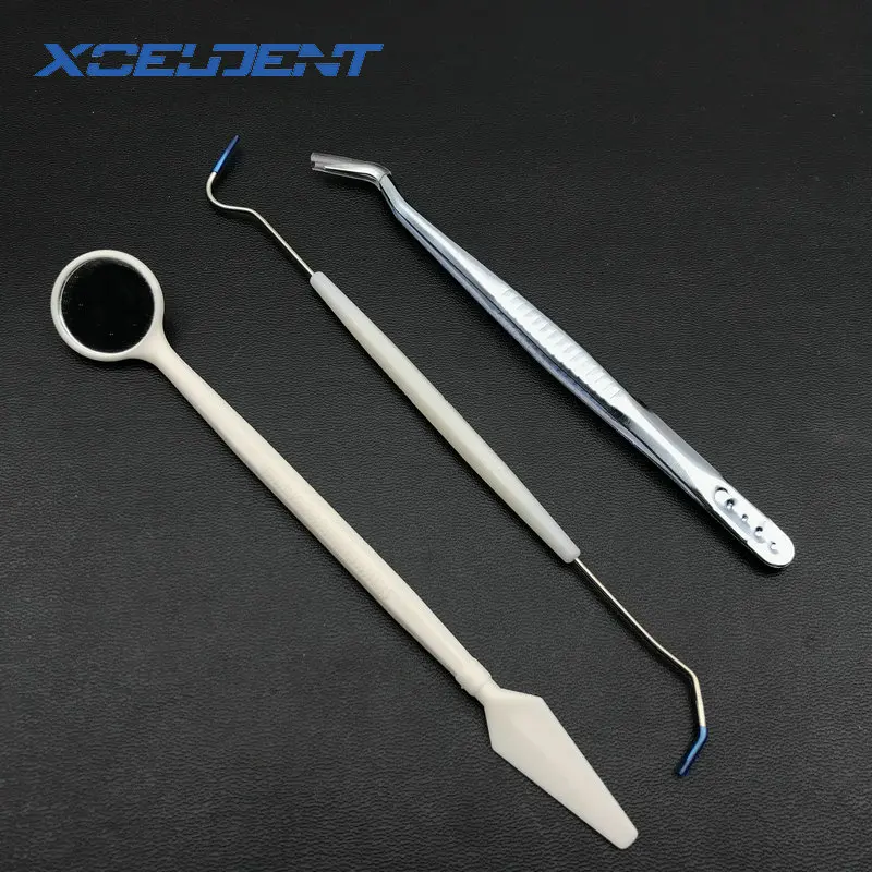 

3pcs/set Dental Cleaning Tools Kit Tooth Hook & Tweezers & Mirror Dental Material Instrument Tools Tooth Whitening Kit