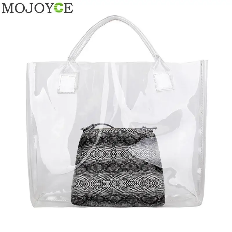 

Luxury Brand Clear PVC Women Handbags Jelly Transparent PVC Summer Beach Bags Fashion 2PCS Casual Tote Shoulder Messenger Bag