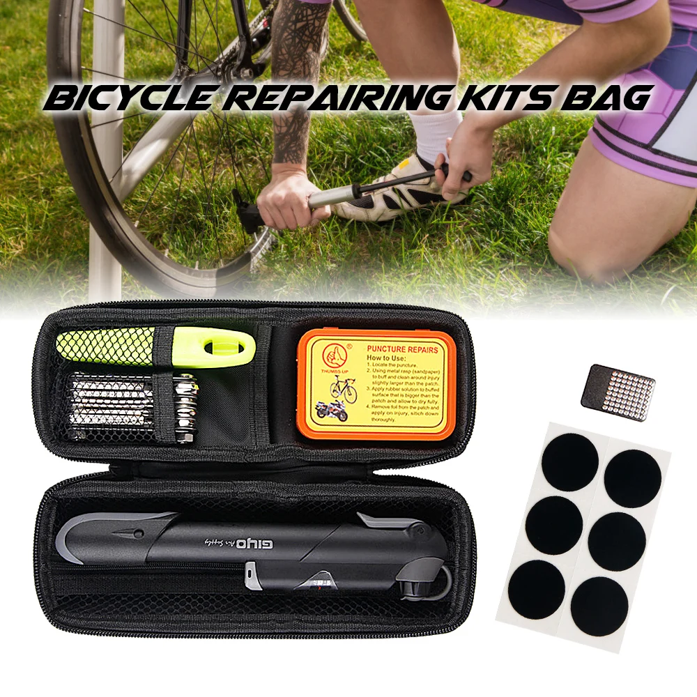 

Bike Repair Kit Bicycle Repairing Tools Kit Box Tire Fixing Kit Bag with Tire Pump Multifunctional Tools Tire Tube Patches