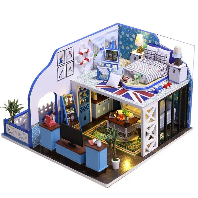 

Wooden DIY Model Dollhouse Furniture Miniature Doll House Assemble Kit Toys