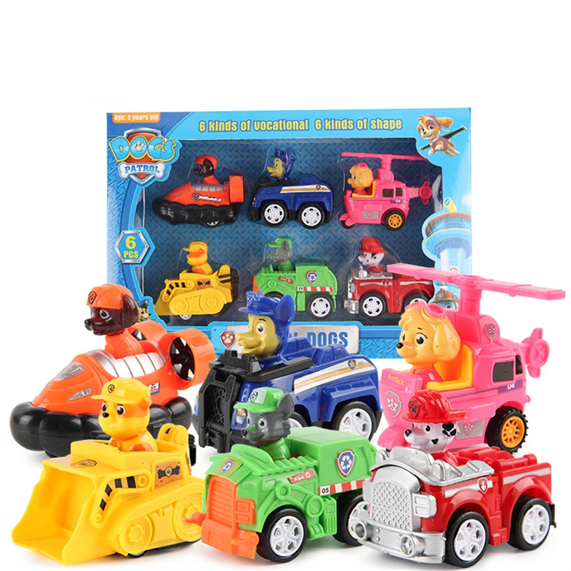 

6pcs/set With Retail Box Dog Cartoon For Pawed Patrolling Action Figure Dog Car Plastics Toy Anime Kids Toy Birthday Toys HOT