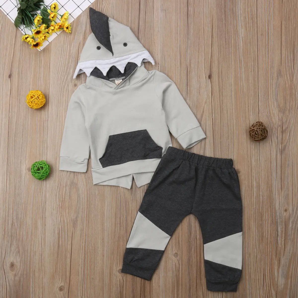 Baby Boys 2PCs Hooded Clothes Sets Babies Hoodie Top Pants Kids Outfits Infant Newborn Shark Clothing Set 0-4T