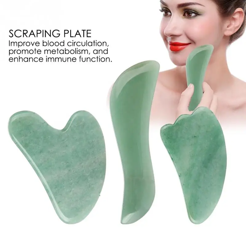 3PC Green Aventurine Scraping Plate Board Set Body Massage Plate Back