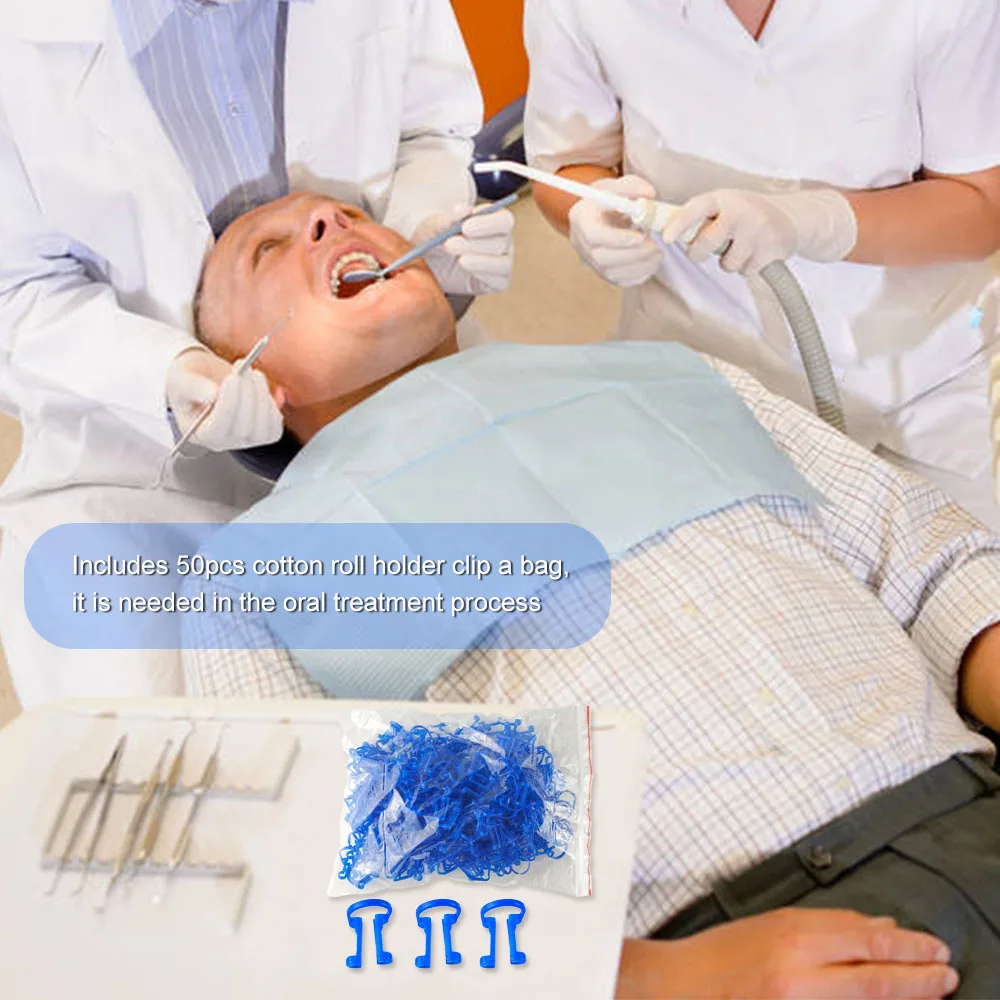 

50 Pcs/Bag Disposable Orthodontic Cotton Roll Holder Blue Clip Isolator Tool For Dental Dentist Clinic