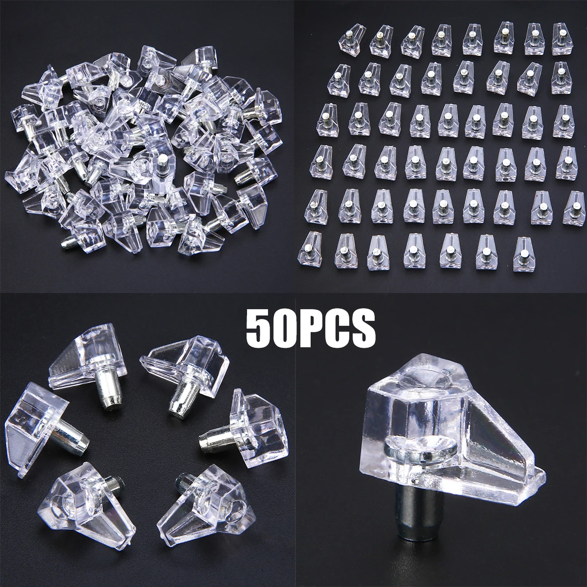 

Mayitr 50pcs 5mm Clear Plastic Cabinet Shelf Supports Kitchen Cabinet Pegs Studs with Metal Bracket Pins Home Hardware