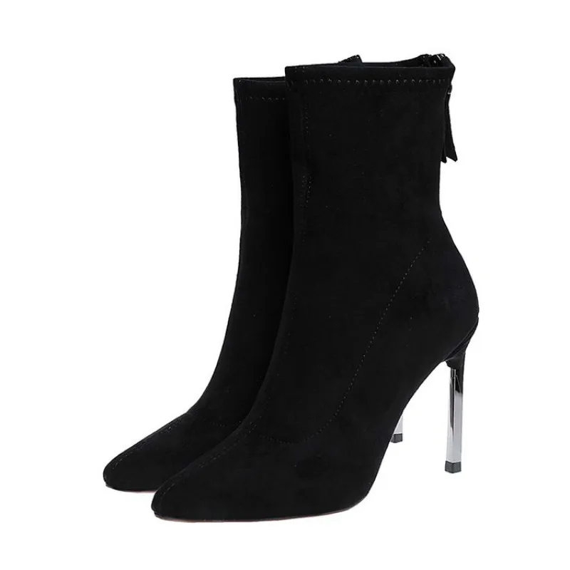 

Ankle Boots For Pointed High Heels 2019 Autumn And Winter New Martin Boots Mane Plus Velvet Ladies Nude Platform Shoes Sapato