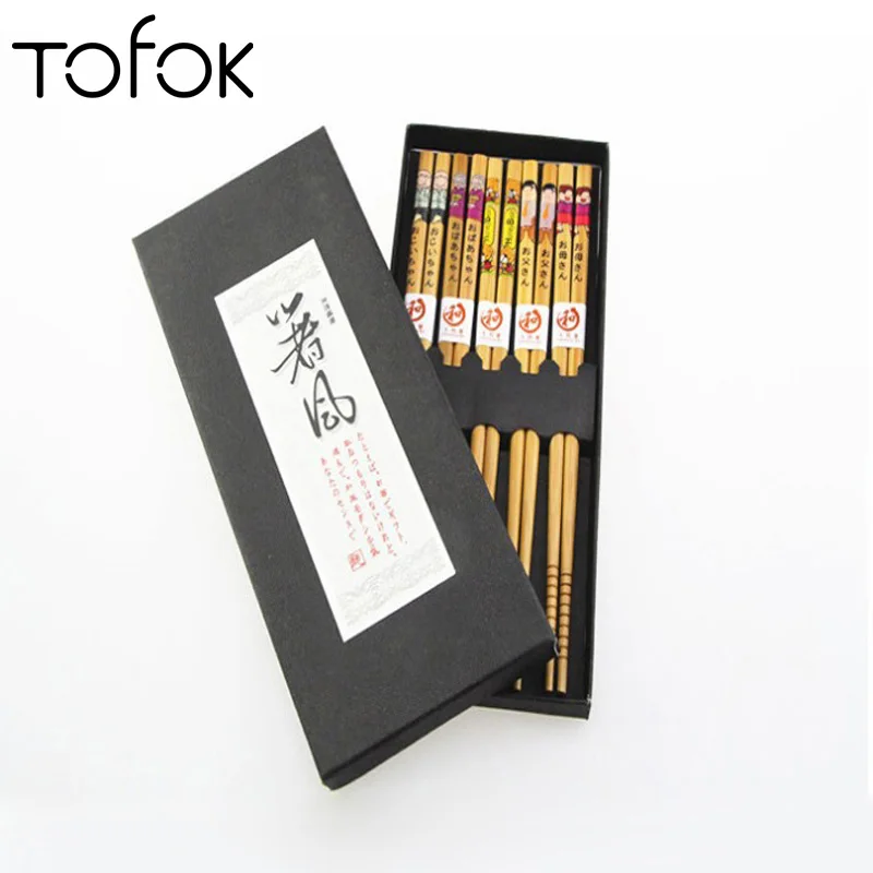 

Tofok 5 Pairs Chopsticks Natural Bamboo Chop Sticks Reusable Healthy Japanese Hashi Sushi Food Stick Home Kitchen Tableware Gift