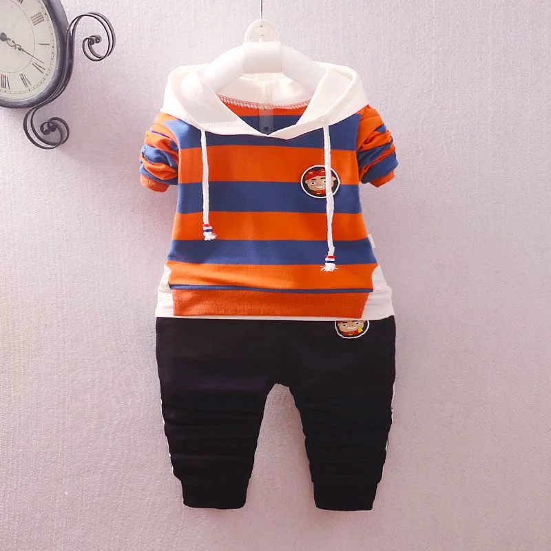 

Spring Autumn Baby Boy Girl Clothes Infant Cartoon Piglet Pattern Stripe Hooded Sweater Pants 2pcs/sets Child Cotton Sport Suit
