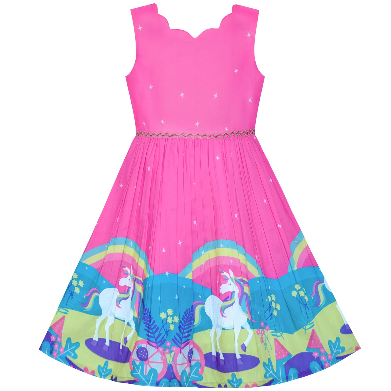 Girls Dress Unicorn Rainbow Sleeveless Deep Pink Princess 2020 Summer Wedding Party Dresses Kids Clothes Pageant Sundress | Детская