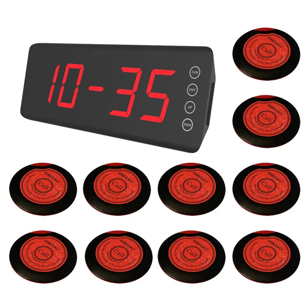 

SINGCALL Wireless Alarm Paging System for Bank Restaurant Thin One-button Pager,10 Pagers APE700R and 1 pc Fixed Receiver SC-R50