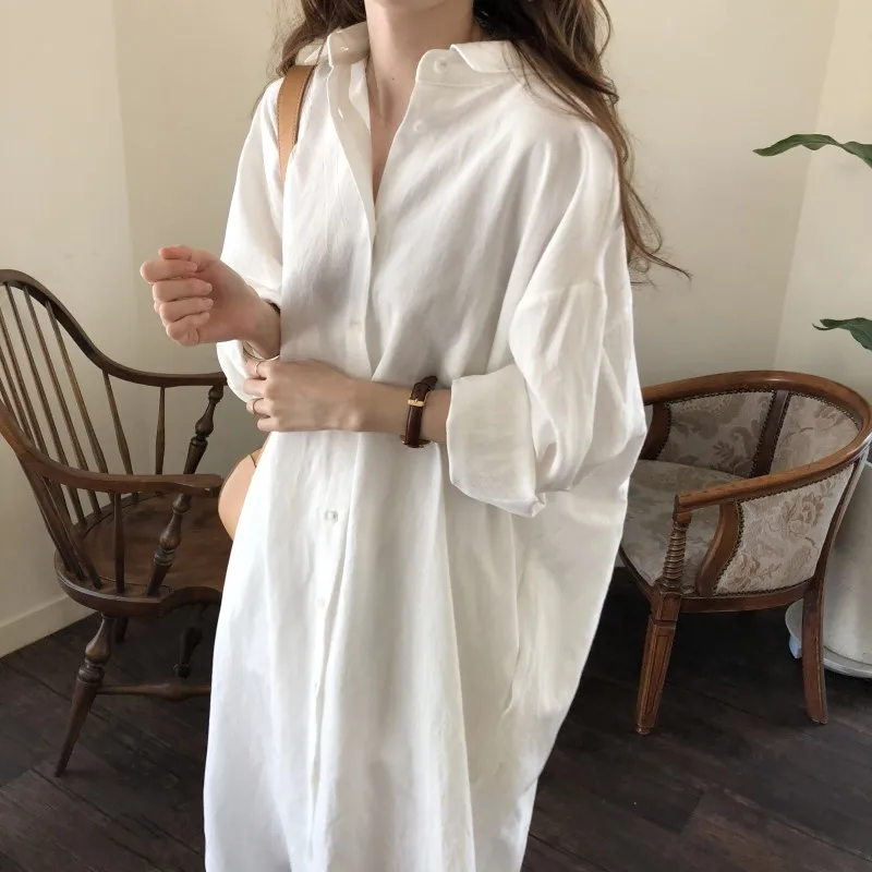 SuperAen أزياء النساء قميص اللباس بلون البرية فستان كاجوال الإناث ربيع جديد 2019 كم طويل ملابس للسيدات