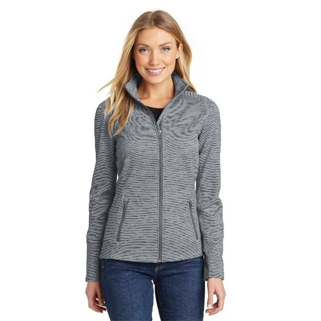 Port Authority L231 Ladies Digi Stripe Fleece Jacket Grey - Large | Женская одежда