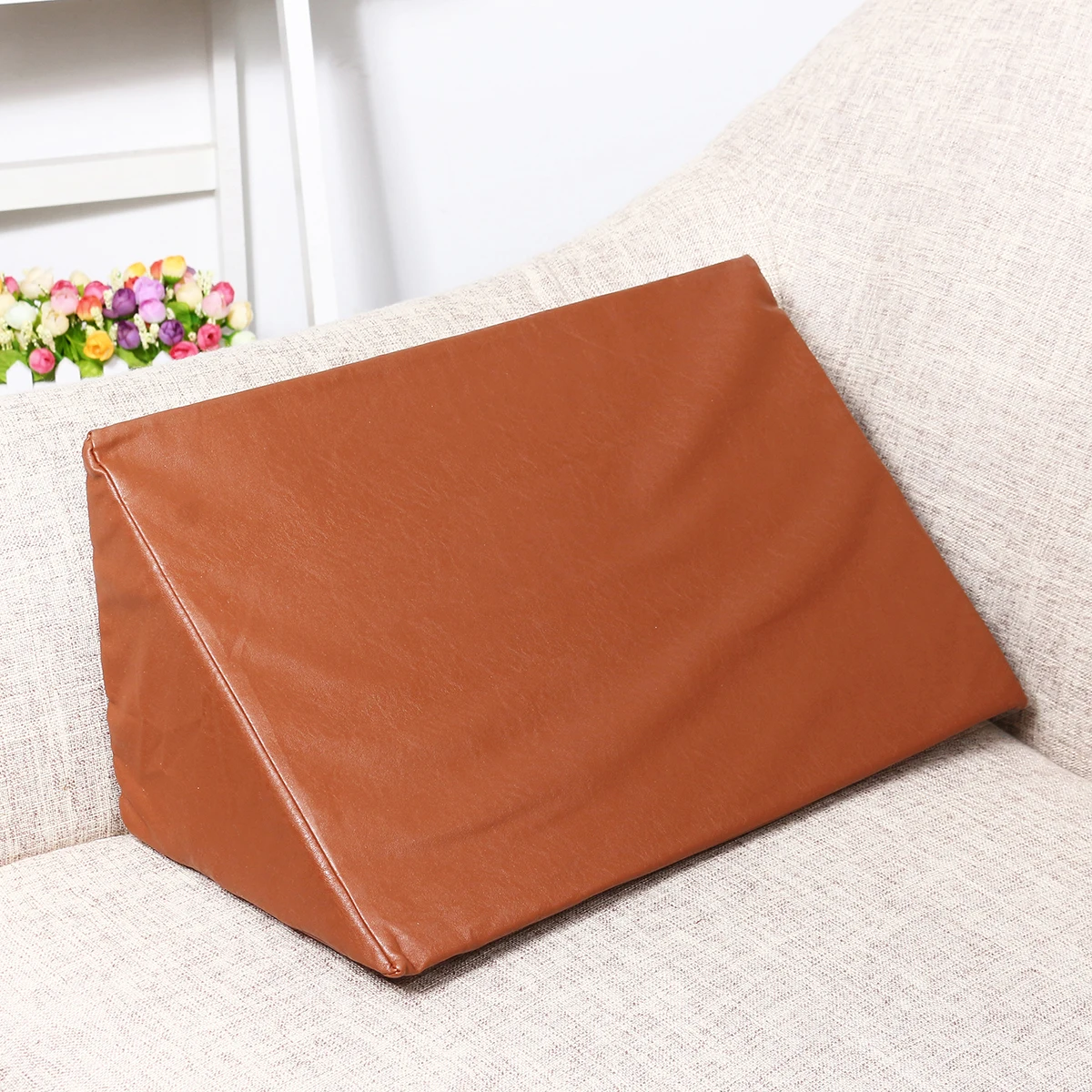 Leather Sponge Orthopedic Acid Reflux Bed Wedge Pillow Back Leg Elevation Cushion Pad Bedding Triangle Pillows Brown 4 Sizes