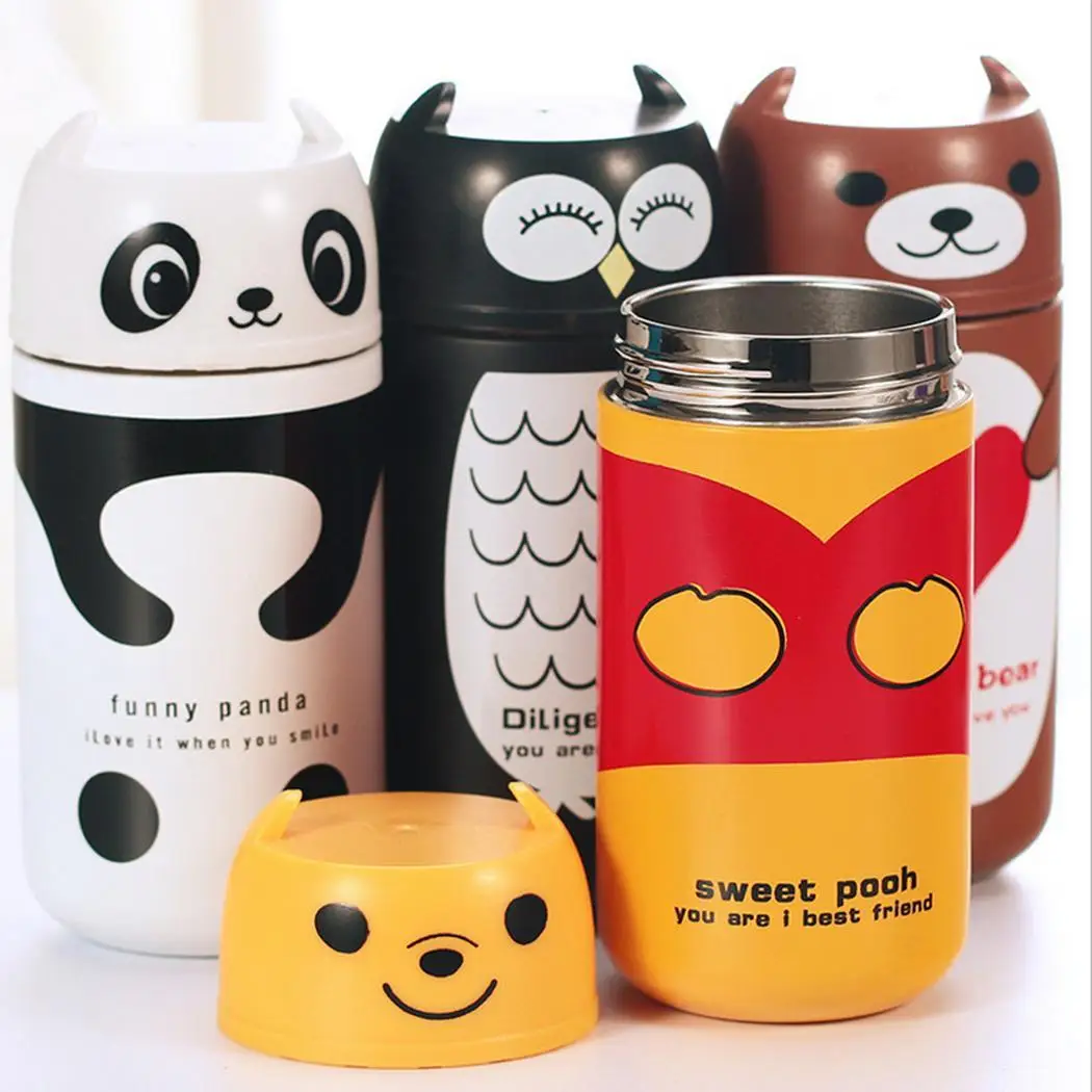 

Cartoon Cute 220ml Bottle bear Casual Stainless heart Steel Durable Thermos Girls Vacuum Women panda bear Owl Love Children