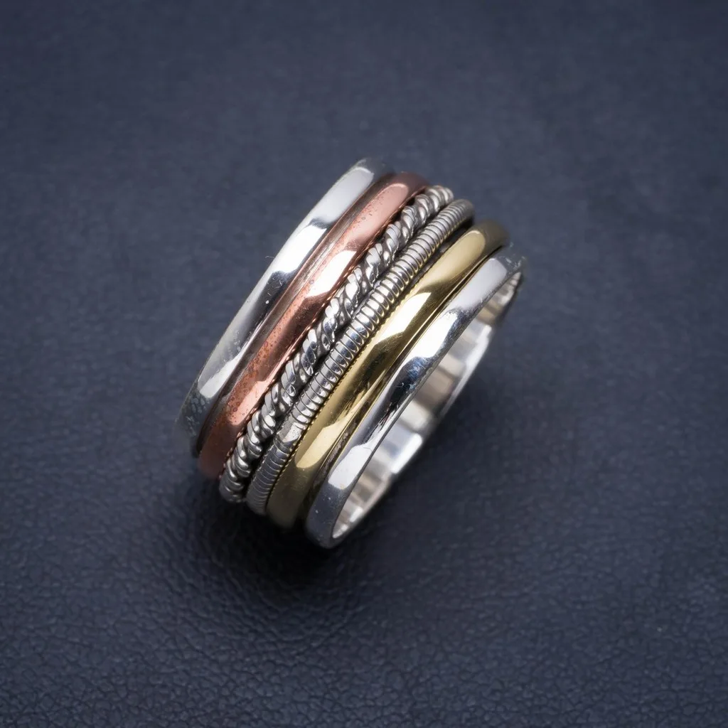 

Three Tones Handmade Unique 925 Sterling Silver Ring 9 A1002