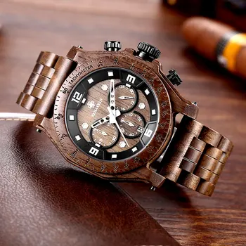 

Top Brand relogio masculino Brown Wood Waterproof Stop Watch Mens Date Quartz Watches Montre Male Clock Gift Box Dropshipping