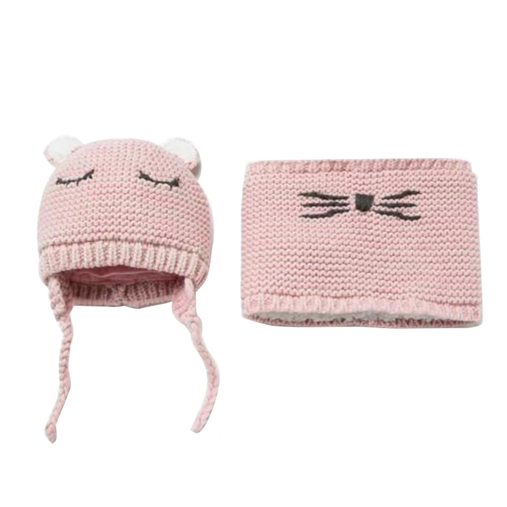 2 предмета, Детская шерстяная Осенняя шапка для сна, вязаная теплая переносная зимняя шапка, нагрудник и шарф, комплект для маленьких детей