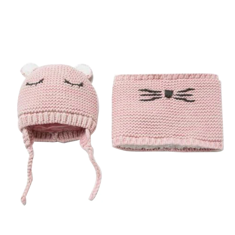 

2PCS Baby Sleeping Face Wool Hat Autumn Knitted Warm Portable Winter Cap Bib and Scarf Set for Toddler Children Baby Kids