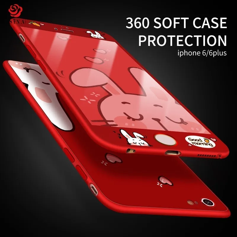 

Luxury 360 Degree Full Cover Case For iPhone X Case Cute 3D Cartoon Cover For iPhone 7 8 Plus X Bumper Fundas Tempered Glass