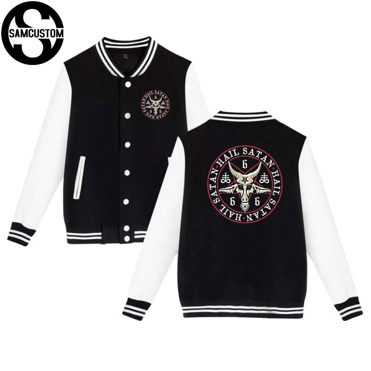 

SAMCUSTOM satan 3D personality men's plus velvet warm Baseball Uniform Jacket Sport Coat women's casual baseball jacket