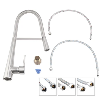 

Kitchen Faucet Single Hole Brushed Nickel Sink Mixer Water Tap Pull Down Spout