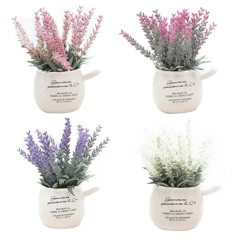 

Mini Potted Plant Simulation Lavender Bonsai Desk Household Office Table Decoration Elegant And Cute Design Ong Term Preservatio