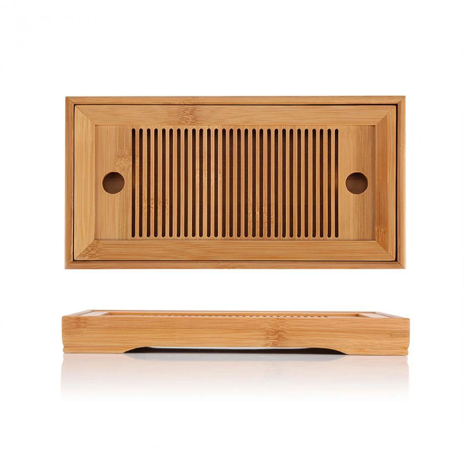  Bamboo Tea Trays Kung Fu Tea Accessories Tea Tray Table With Drain Rack 25X14X3.5Cm Chinese Tea Ser