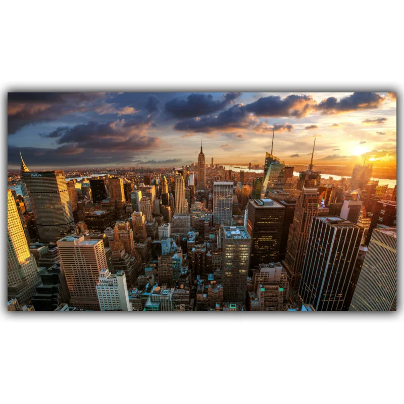 

New York Hong Kong World City Building Night Landscape Poster Print Silk Fabric Home Decoration Wallpaper