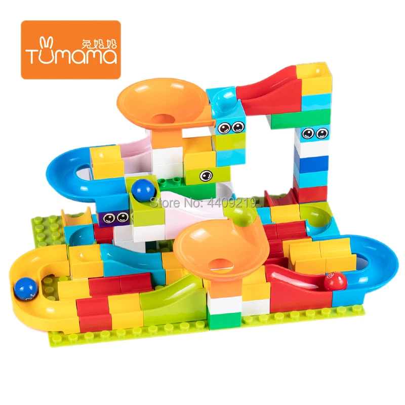 Tumama 51-208Pcs Marble Race Run Maze Balls Track Building Blocks Funnel Slide Big Size Building Brick Compatible