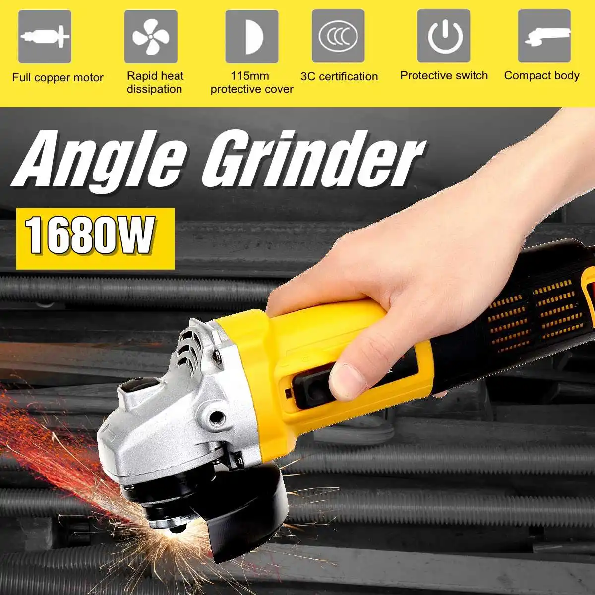 

220V/50Hz 1680W 11000r/min Angle Grinder Electric Angle Grinding Cutting Power Tools 100mm Diameter
