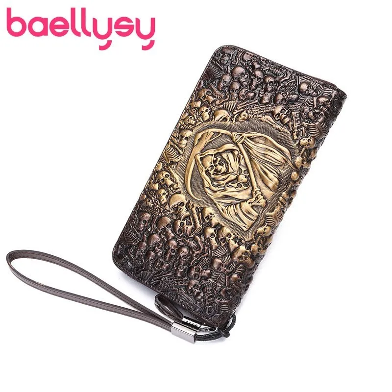 

2019 Trend Genuine Leather Wallet Women Wallet Skull Pattern Money Pocket Long Clutch Bags Rfid Card Holder Coin Purse Zipper