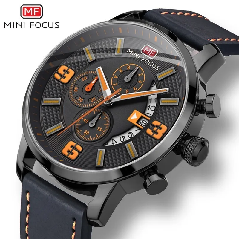 $18.45 Mini Focus Sports Watch For Men Luxury Casual Chronograph Watches Quartz Men Watch Genuine Leathe