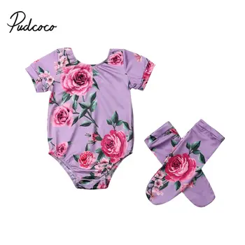 

pudcoco 2019 Children Clothing Suits For Girls Clothes Kids Toddler Enfant Fille Infantis Outfits Flower Print 2pcs Romper+Socks