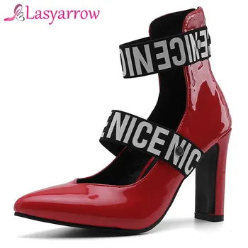 

Lasyarrow Thick High Heels Pointed Toe Gladiator Shoes Woman 2019 New Spring Summer Pumps Fashion Ladies Booties Mujer Sapatos