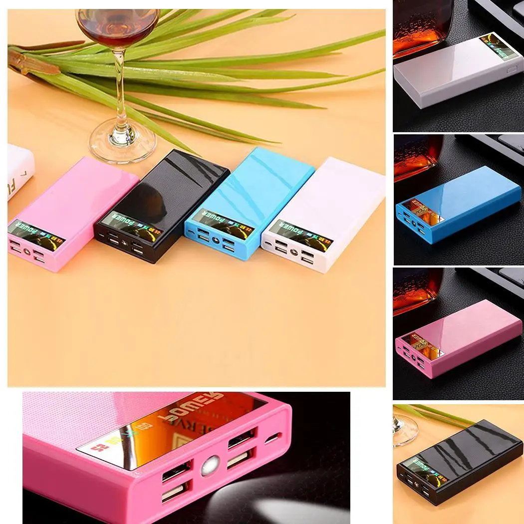 Мощность банк чехол прочная практическая 4 Порты usb светодиодный цифровой зарядки Батарея Дисплей 5 V/2A 5 V/2A Мощность чехол для аккумулятора с светодиодный Flashlig