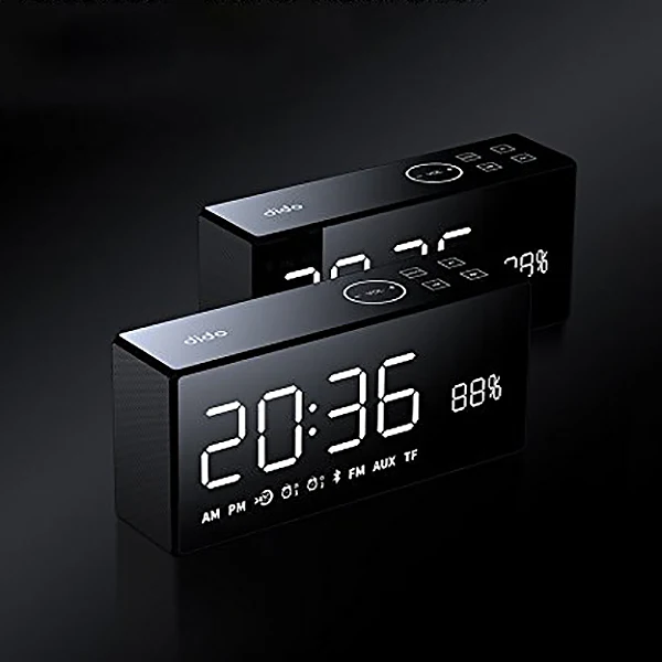 Dido X9 перезаряжаемый зеркальный светодиодный дисплей громкость и бас Hi-Fi беспроводной bluetooth-динамик Fm Aux Будильник-черный