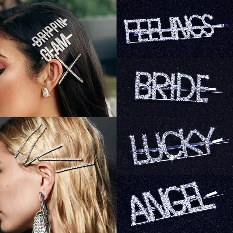 

Crystal Letter DREAM Gifts 1PC Party Golden Hot Sale Silver Monday Shine Seaside Sunday WISH Graceful BRIDE Hair Clip ANGEL