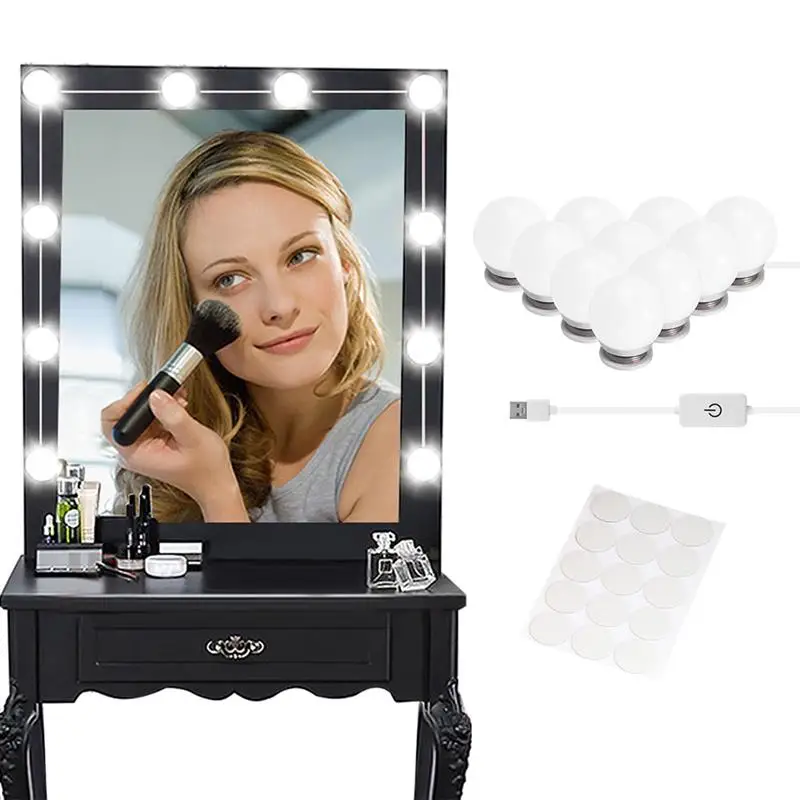 USB LED 12V Makeup Lamp 10 Bulbs Kit For Dressing Table Stepless Dimmable Hollywood Vanity Mirror L
