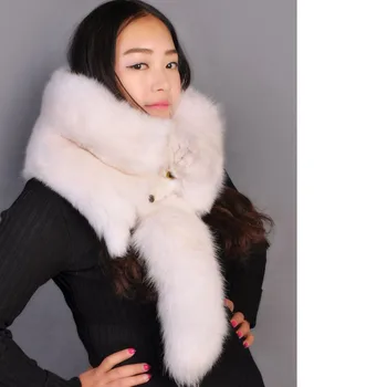 

2018 Fashion Popular Women Natural One Piece Fox Fur Stole Wrap Collar Scarf Fluffy Natural White Winter Shawl Wrap Stole Scarfs