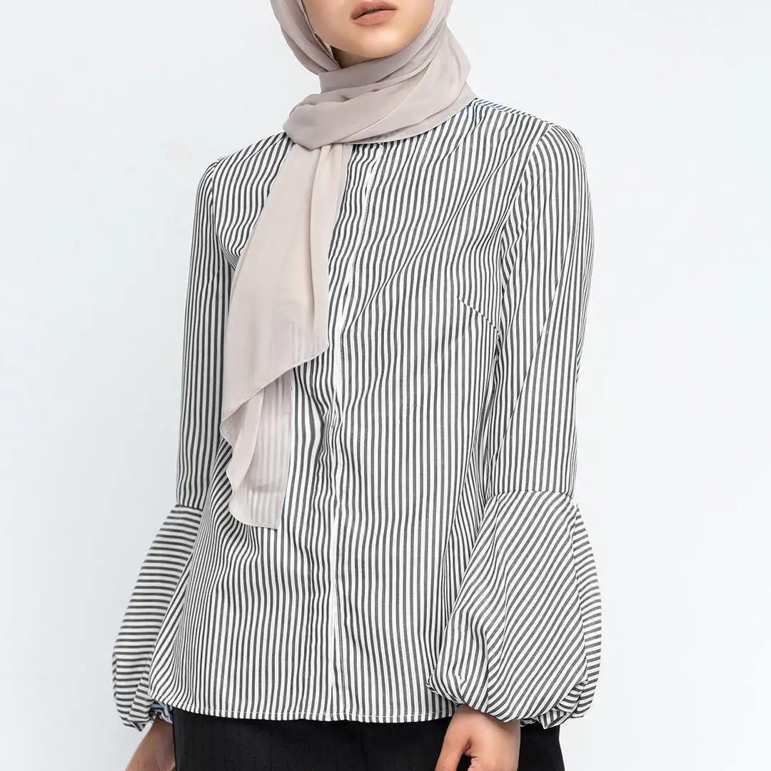 Женские комплекты, мусульманская блузка с рукавом-фонариком+ штаны, lslamic, высокое качество, полное покрытие, костюмы, комплект, полосатые топы, рубашка, широкие брюки