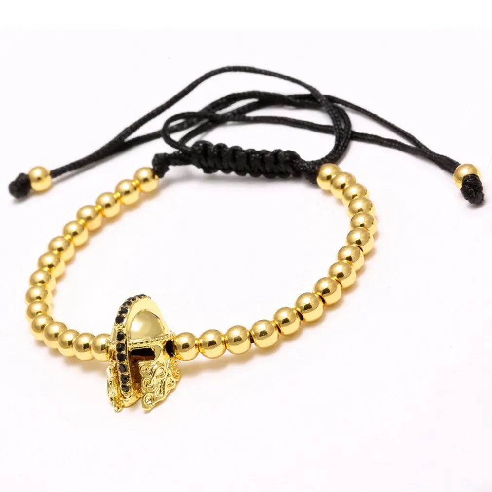 

Handmade Rope Brace Roman Knight Spartan Warrior Gladiator Helmet Bracelet Men Stone Bead Bracelet