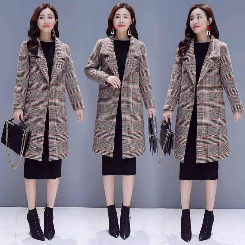 

Plus Size 3XL Winter Women Lattice Coat Fashion Woemns Warm Thickening Woolen Cloth Overcoat Ladies wool blends female mujer