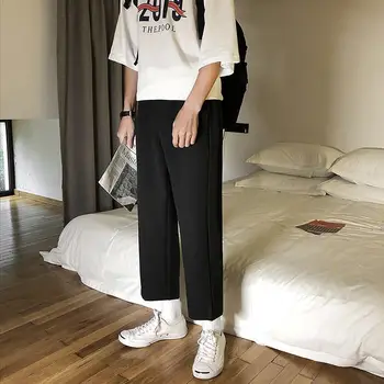 

2019 Summer Men's Cotton Leisure Casual Pants Solid Black Color Trousers Active Elastic Harem Loose Joggers Sweatpants S-2XL