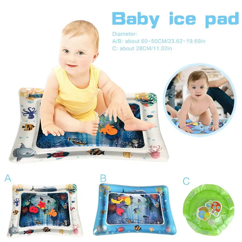 Baby Ice Pad Large Inflatable Prone Pat Tummy Time Premium PVC Plastic Water Cushion Marine Life Mat Stimulation Growth For Infa