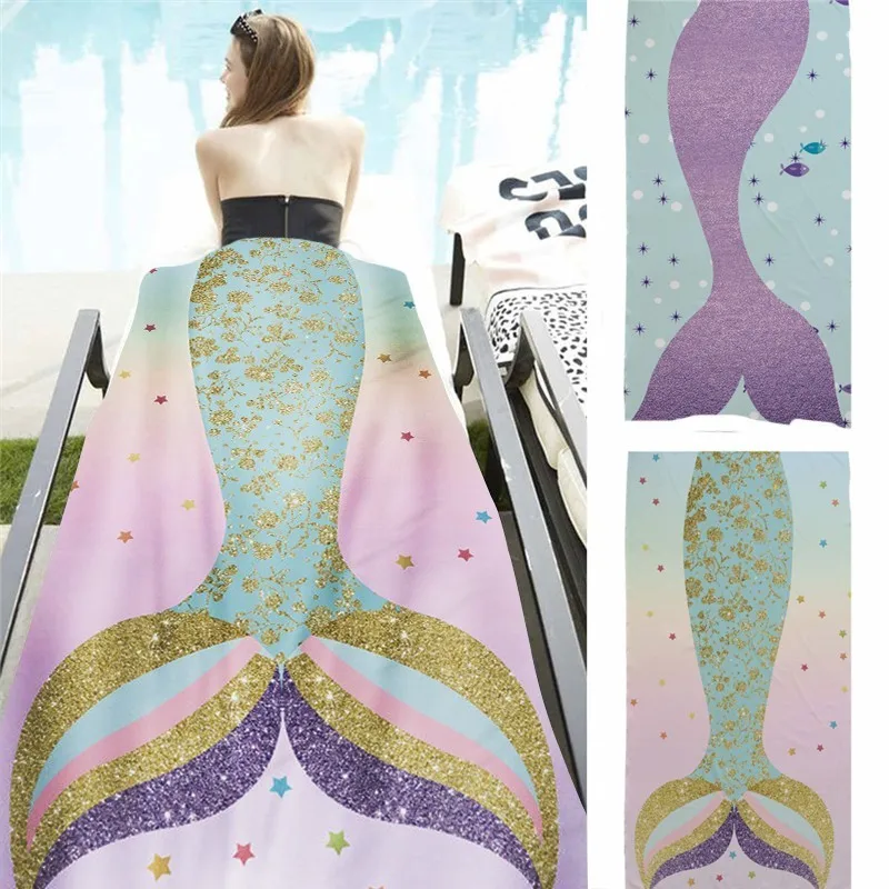 

Lovely Mermaid Print Rectangular Beach Towel Soft Microfiber Large Travel Towels Personalize Serviette De Plage Toalla Playa