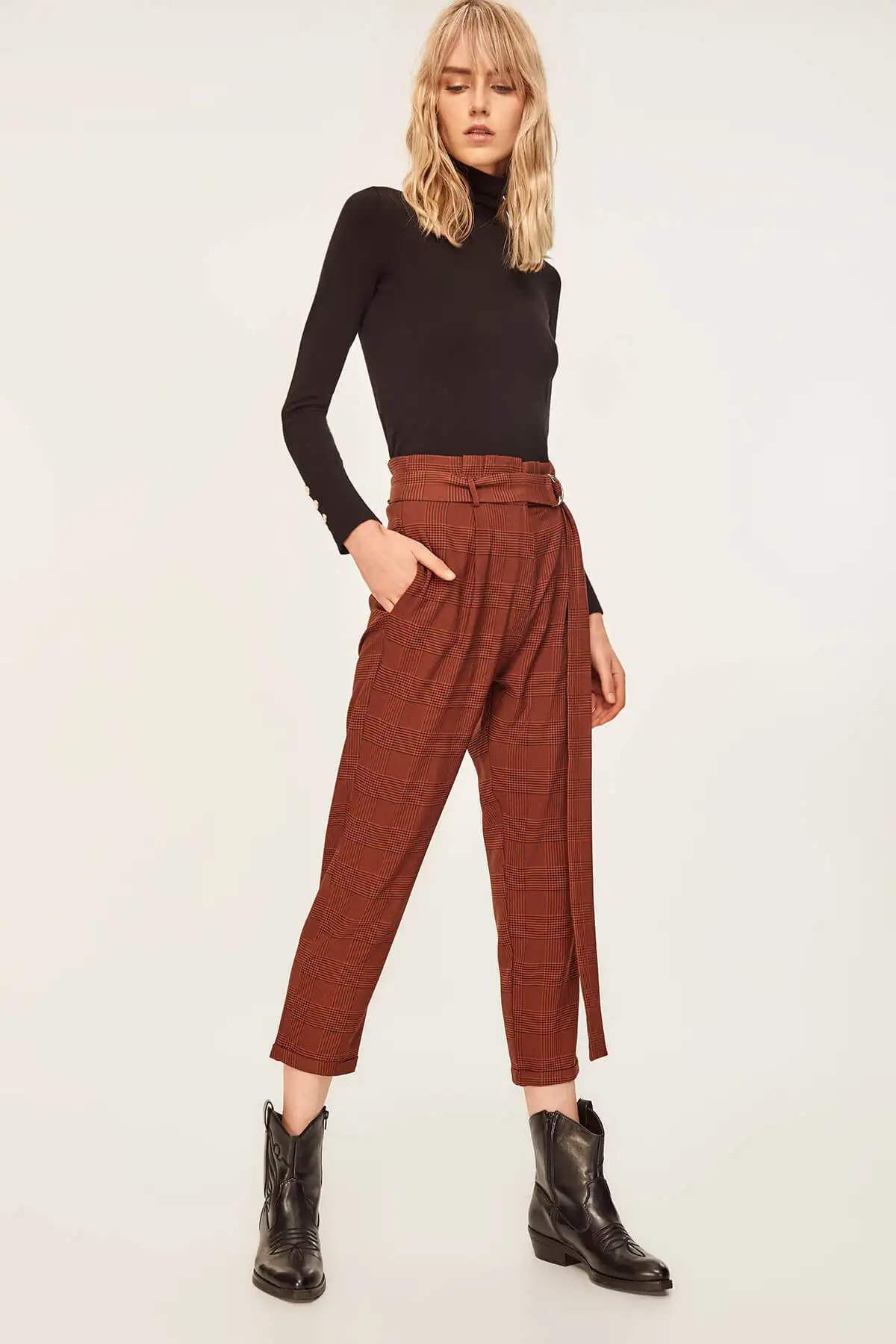 Trendyol Arched Cinnamon Plaid Pants TCLAW19AP0163in Pants & Capris from Women's Clothing on