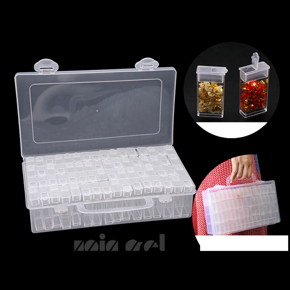 

64 Slots Transparent PP Storage Box Diamond Organizing Box Detachable PP Plastic Case for Bead Rings Jewelry Display Organizer